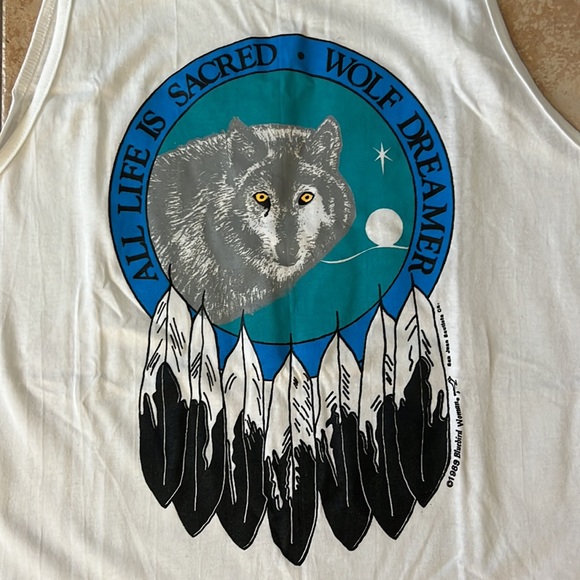 Vintage 1989 Single Stitch Wolf Dreamer Tank Top White, Sz Large - Picture 3 of 8
